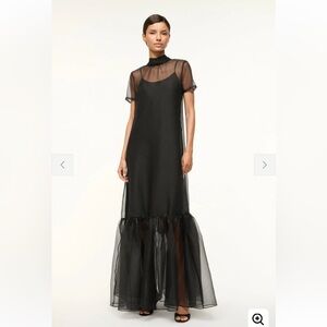 STAUD Calluna Black Sheer Overlay Maxi Dress